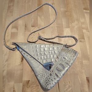 Crocodile Embossed Leather Angle Crossbody Purse